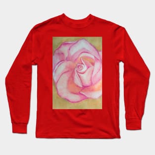 Impressionist rose oil pastel painting close up Long Sleeve T-Shirt